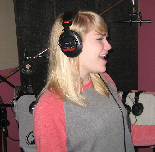 Brighton Gray singing in the studio in Los Angeles