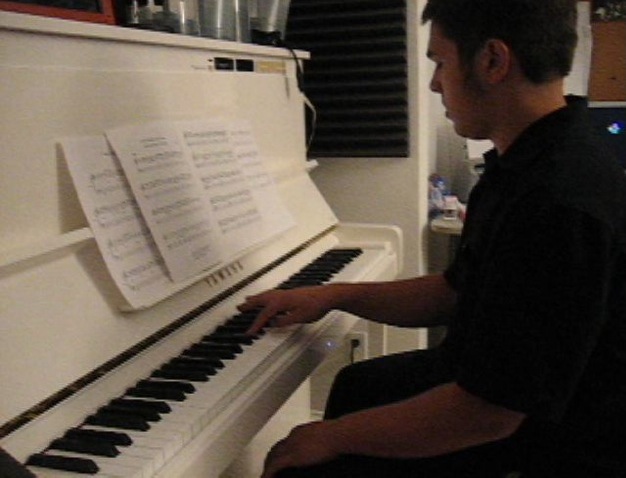 Student Joel Hill at a jazz piano lesson