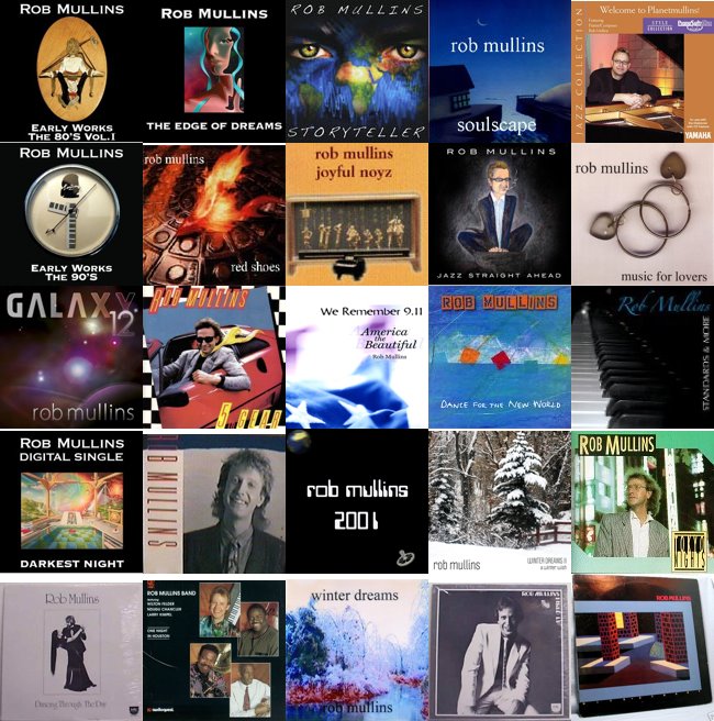 album covers from the discography of Rob Mullins pianist and composer